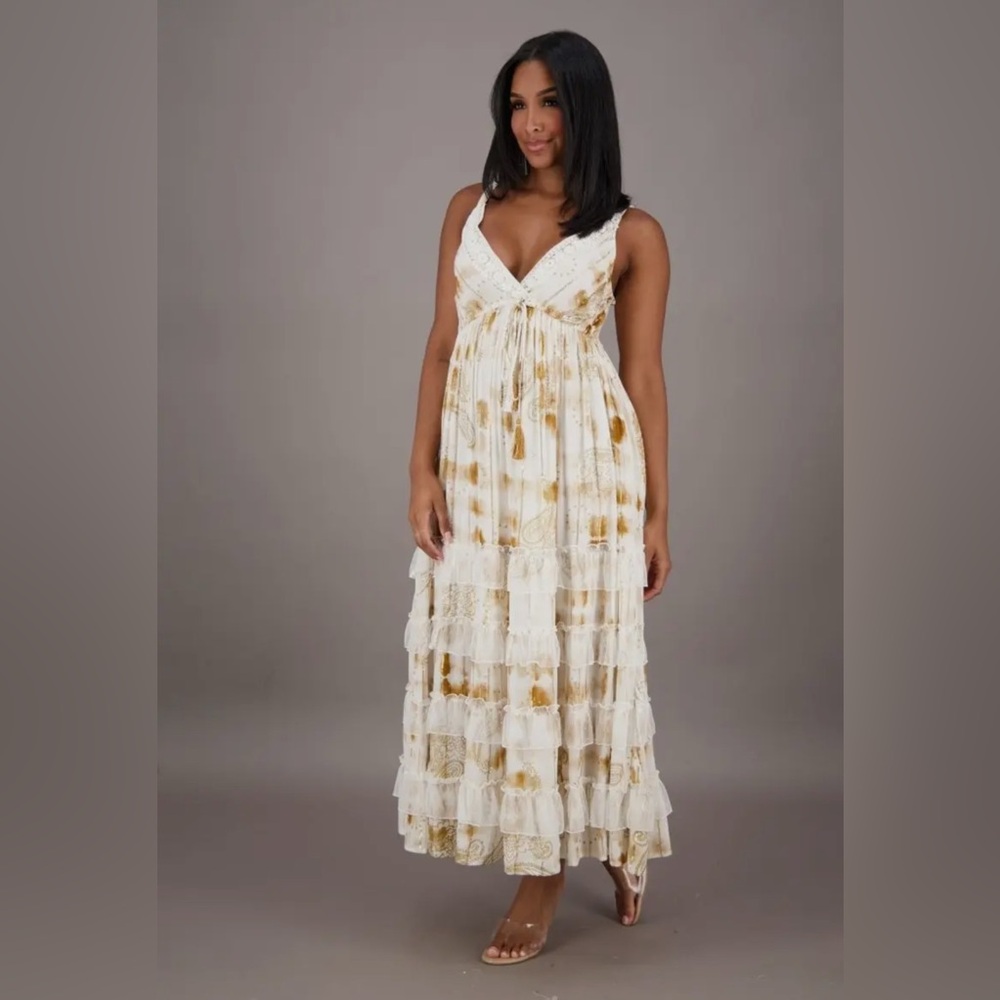 Cream and Gold Custom Tie Dye Maxi Dress